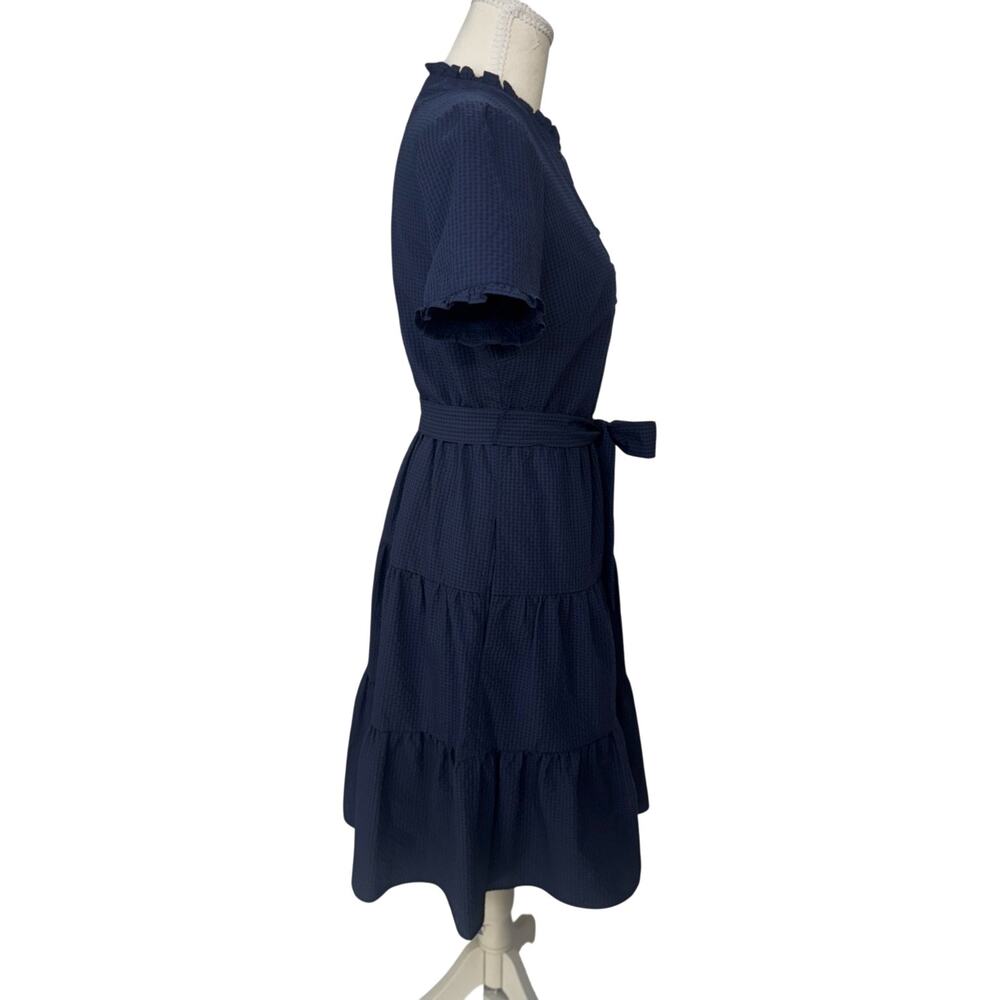 Gal Meets Glam Maisie Navy Blue Seersucker Ruffle Tiered Dress Sz 4 Cottagecore - Picture 13 of 16